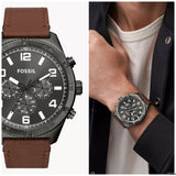 Buy Shop Fossil Brox Multifunction Grey Dial Brown Leather Strap Watch for Men - BQ2800 USA Online