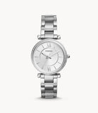 Buy Shop Fossil Carlie Silver Dial Silver Steel Strap Watch for Women - ES4341 USA Online