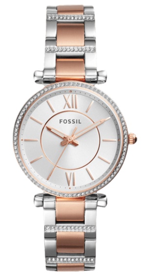 Buy Shop Fossil Carlie Silver Dial Two Tone Steel Strap Watch for Women - ES4342 USA Online