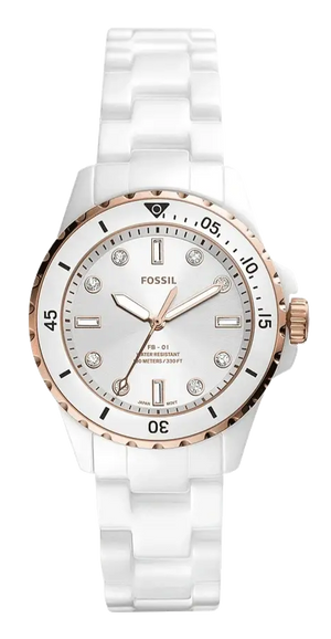 Buy Shop Fossil FB-01 Analog White Dial White Ceramic Strap Watch for Women - CE1107 USA Online