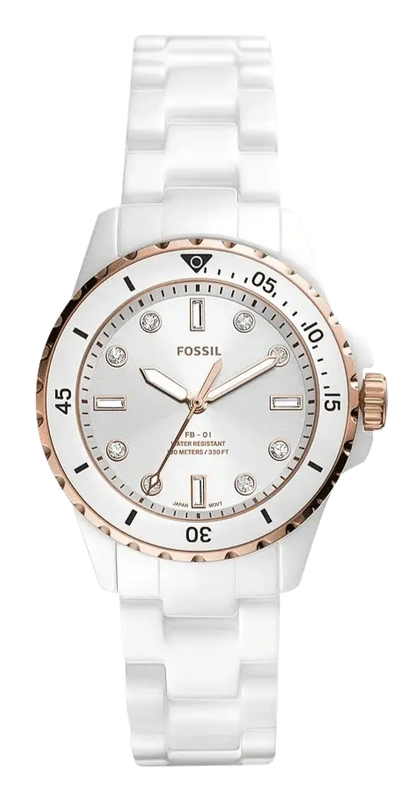 Buy Shop Fossil FB-01 Analog White Dial White Ceramic Strap Watch for Women - CE1107 USA Online