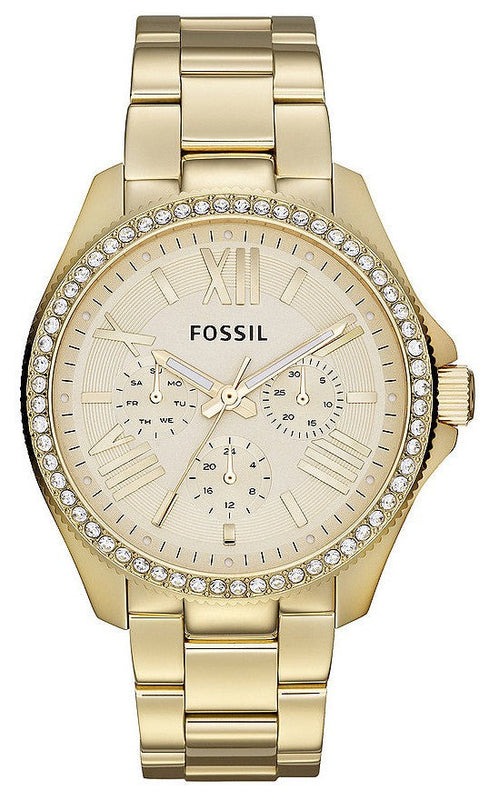 Buy Shop Fossil Cecile Chronograph Gold Dial Gold Steel Strap Watch for Women - AM4482 USA Online