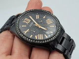 Buy Shop Fossil Cecile Multi Function Crystals Black Dial Black Steel Strap Watch for Women - AM4522 USA Online