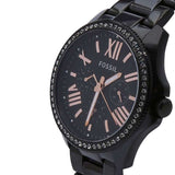 Buy Shop Fossil Cecile Multi Function Crystals Black Dial Black Steel Strap Watch for Women - AM4522 USA Online