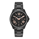 Buy Shop Fossil Cecile Multi Function Crystals Black Dial Black Steel Strap Watch for Women - AM4522 USA Online