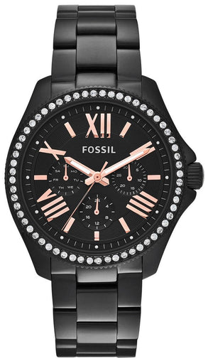 Buy Shop Fossil Cecile Multi Function Crystals Black Dial Black Steel Strap Watch for Women - AM4522 USA Online