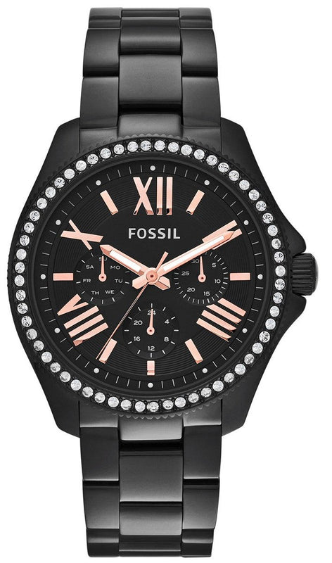 Buy Shop Fossil Cecile Multi Function Crystals Black Dial Black Steel Strap Watch for Women - AM4522 USA Online