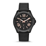 Buy Shop Fossil Cecile Multifunction Black Dial Black Leather Strap Watch for Men - AM4523 USA Online