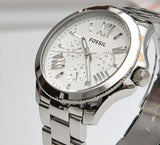 Buy Shop Fossil Cecile Multifunction Silver Dial Silver Steel Strap Watch for Women - AM4509 USA Online