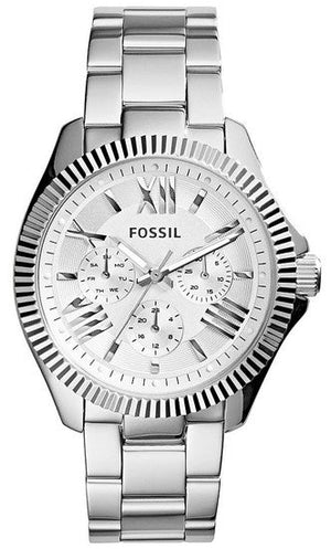 Buy Shop Fossil Cecile Multifunction Silver Dial Silver Steel Strap Watch for Women - AM4509 USA Online