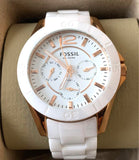 Buy Shop Fossil Ceramic Multifunction White Dial White Steel Strap Watch for Women - CE1006 USA Online