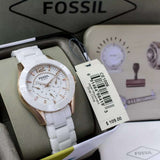 Buy Shop Fossil Ceramic Multifunction White Dial White Steel Strap Watch for Women - CE1006 USA Online