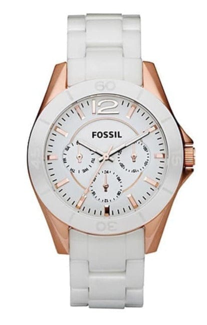 Buy Shop Fossil Ceramic Multifunction White Dial White Steel Strap Watch for Women - CE1006 USA Online