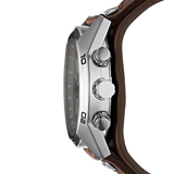 Fossil Coachman Chronograph Silver Dial Brown Leather Strap Watch for Men - CH2565