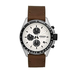 Buy Shop Fossil Retro Traveler Chronograph White Dial Brown Leather Strap Watch for Men - CH2886 USA Online