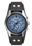 Buy Shop Fossil Coachman Chronograph Blue Dial Black Leather Strap Watch for Men - CH2564 USA Online