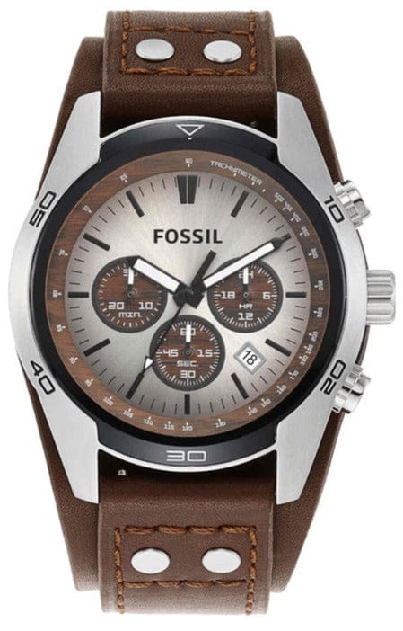 Buy Shop Fossil Coachman Chronograph Silver Dial Brown Leather Strap Watch for Men - CH2565 USA Online