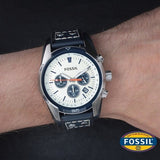 Buy Shop Fossil Coachman Chronograph White Dial Blue Leather Strap Watch for Men - CH3051 USA Online