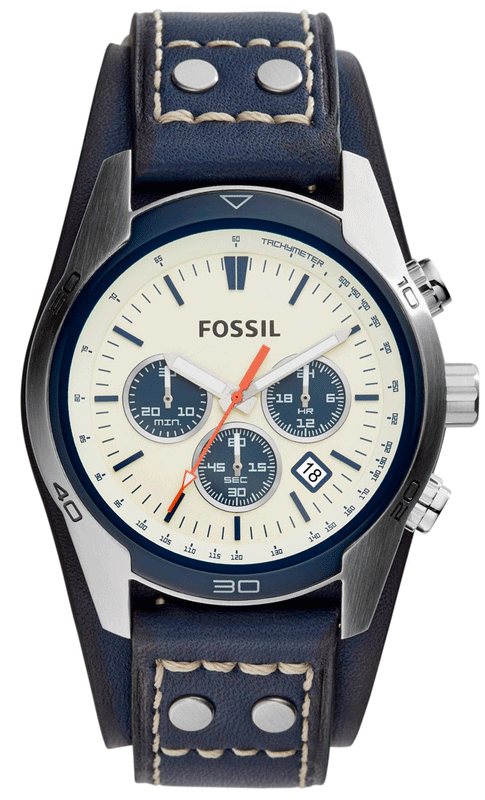 Buy Shop Fossil Coachman Chronograph White Dial Blue Leather Strap Watch for Men - CH3051 USA Online