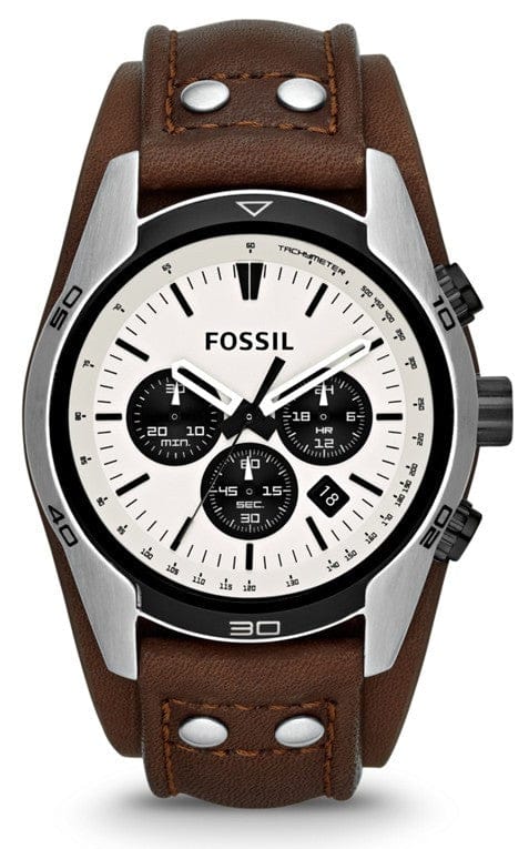 Buy Shop Fossil Coachman Chronograph White Dial Brown Leather Strap Watch for Men - CH2890 USA Online