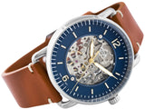 Buy Shop Fossil Commuter Automatic Skeleton Blue Dial Brown Leather Strap Watch for Men - ME3159 USA Online