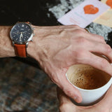 Fossil Commuter Automatic Skeleton Blue Dial Brown Leather Strap Watch for Men - ME3159