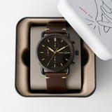 Buy Shop Fossil Commuter Chronograph Black Dial Brown Leather Strap Watch for Men - FS5403 USA Online