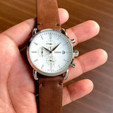 Buy Shop Fossil The Commuter White Dial Brown Leather Strap Watch for Men - FS5402 USA Online