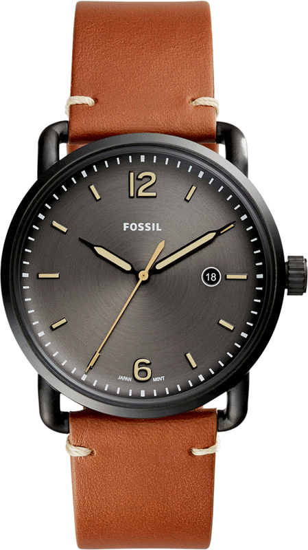 Buy Shop Fossil Commuter Three Hand Date Black Dial Brown Leather Strap Watch for Men - FS5276 USA Online