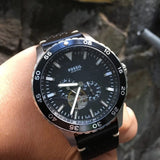 Buy Shop Fossil Crewmaster Sports Automatic Black Dial Black Leather Strap Watch for Men - ME3148 USA Online