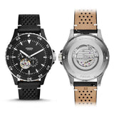 Buy Shop Fossil Crewmaster Sports Automatic Black Dial Black Leather Strap Watch for Men - ME3148 USA Online