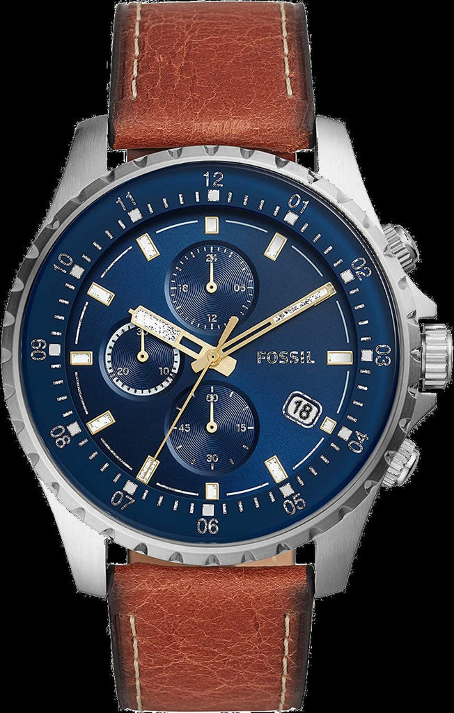 Buy Shop Fossil Dillinger Luggage Chronograph Blue Dial Brown Leather Strap Watch for Men - FS5675 USA Online