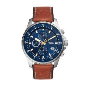 Buy Shop Fossil Dillinger Luggage Chronograph Blue Dial Brown Leather Strap Watch for Men - FS5675 USA Online