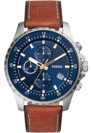 Buy Shop Fossil Dillinger Luggage Chronograph Blue Dial Brown Leather Strap Watch for Men - FS5675 USA Online