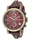 Buy Shop Fossil Original Boyfriend Sport Chronograph Maroon Dial Maroon Leather Strap Watch for Women - ES4114 USA Online