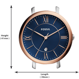 Buy Shop Fossil Jacqueline Three Hand Date Luggage Blue Dial Brown Leather Strap Watch for Women - ES4274 USA Online