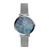 Buy Shop Fossil Jacqueline Mother of Pearl Blue Dial Silver Mesh Strap Watch for Women - ES4322 USA Online