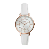 Fossil Jacqueline Quartz Mother of Pearl White Dial White Leather Strap Watch for Women - ES4579