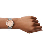 Buy Shop Fossil Jacqueline Three Hand Pink Dial Silver Mesh Strap Watch for Women - ES5089 USA Online