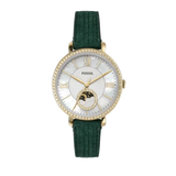 Fossil Jacqueline Multifunction Moonphase Mother of Pearl White Dial Green Leather Strap Watch for Women - ES5244