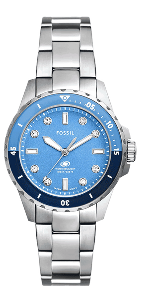 Buy Shop Fossil Blue Dive Three Hand Blue Dial Silver Steel Strap Watch For Women - ES5353 USA Online