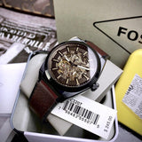 Buy Shop Fossil Everett Automatic Analog Black Dial Brown Leather Strap Watch for Men - ME3207 USA Online