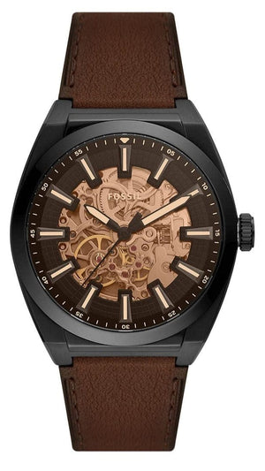 Buy Shop Fossil Everett Automatic Analog Black Dial Brown Leather Strap Watch for Men - ME3207 USA Online