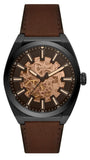 Buy Shop Fossil Everett Automatic Analog Black Dial Brown Leather Strap Watch for Men - ME3207 USA Online