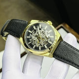 Buy Shop Fossil Everett Automatic Skeleton Black Dial Black Leather Strap Watch for Men - ME3208 USA Online
