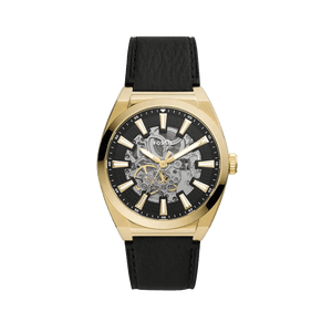 Buy Shop Fossil Everett Automatic Skeleton Black Dial Black Leather Strap Watch for Men - ME3208 USA Online