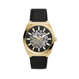 Buy Shop Fossil Everett Automatic Skeleton Black Dial Black Leather Strap Watch for Men - ME3208 USA Online