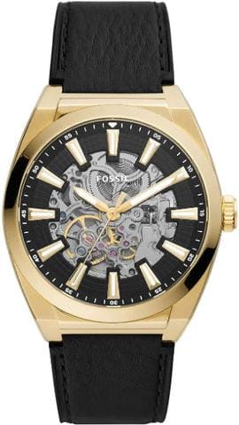 Buy Shop Fossil Everett Automatic Skeleton Black Dial Black Leather Strap Watch for Men - ME3208 USA Online