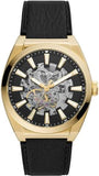 Buy Shop Fossil Everett Automatic Skeleton Black Dial Black Leather Strap Watch for Men - ME3208 USA Online