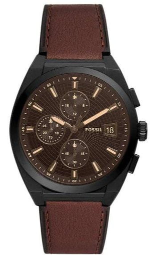 Buy Shop Fossil Everett Chronograph Black Dial Brown Leather Strap Watch for Men - FS5798 USA Online